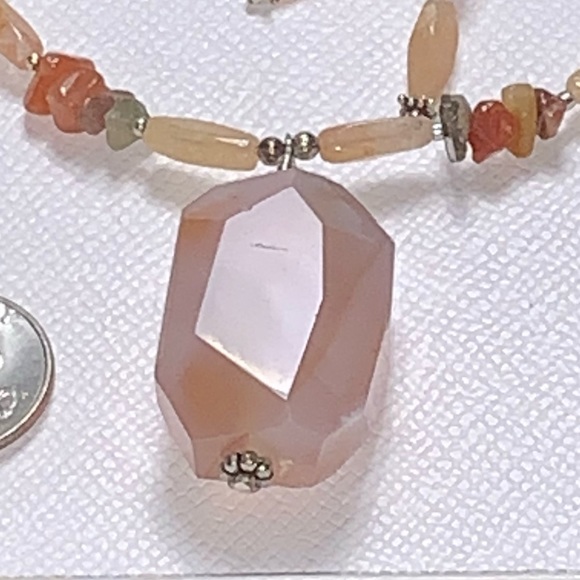 Handcrafted “Just Peachy” Sunstone & Agate Necklace & Earrings Set 925 - Picture 4 of 14